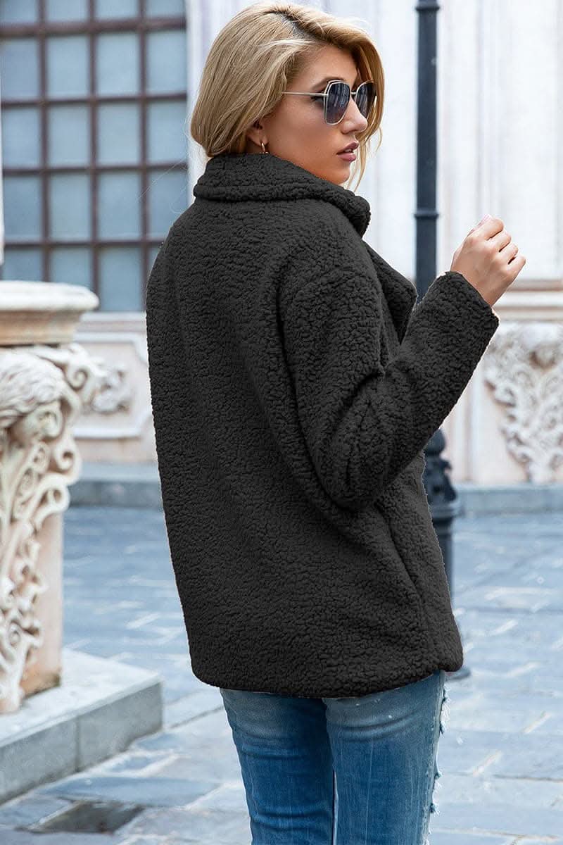 Chic lapel collar sherpa coat - Love Salve